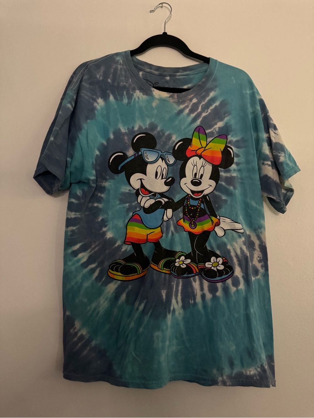Disney Mickey & Minnie Vintage Tie-Dye Tee - Blue with Rainbow Accents